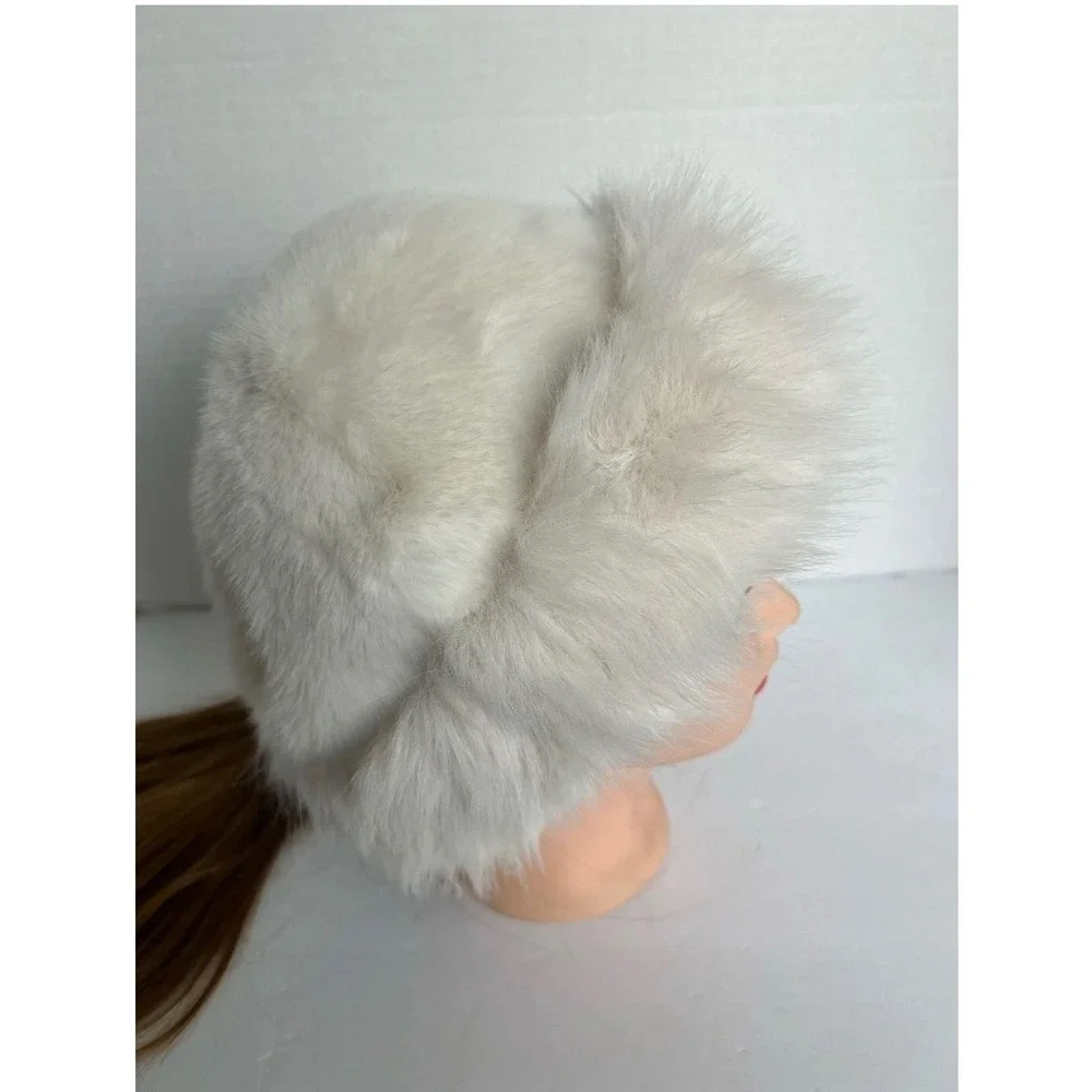 NEW Mongolian Fluffy Furry White‎ Faux Fur Luxury Ear Coverage Bucket Beanie Hat